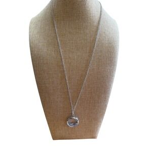 Silver Tone Round Floating Glass‎ Locket Necklace with Charms  Modern Minimalist